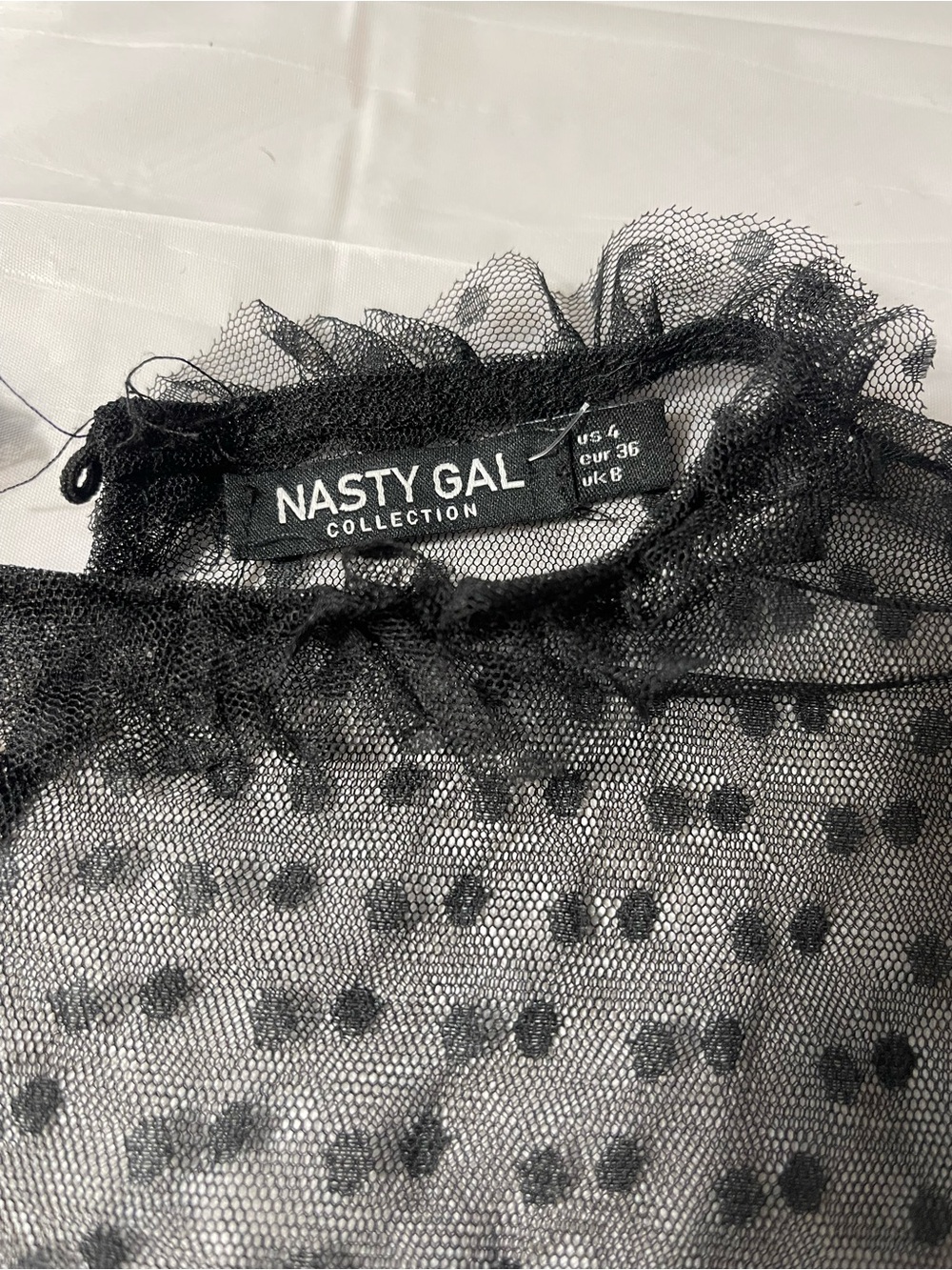 Nasty Gal Sheer Black Polka Dot Ruffle Long-Sleeve Top - Picture 3 of 3